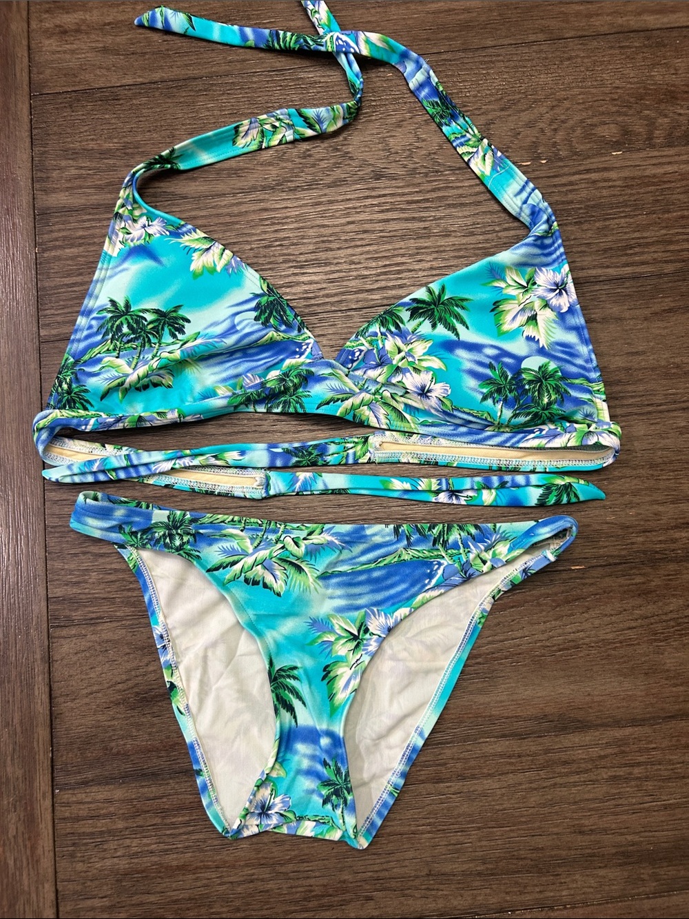 Peaches Uniforms Aqua & Green Tropical Bikini Set